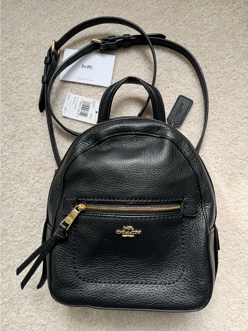NWT Coach Andi Pebbled Leather Backpack Black Gold Hardware - Picture 13 of 14